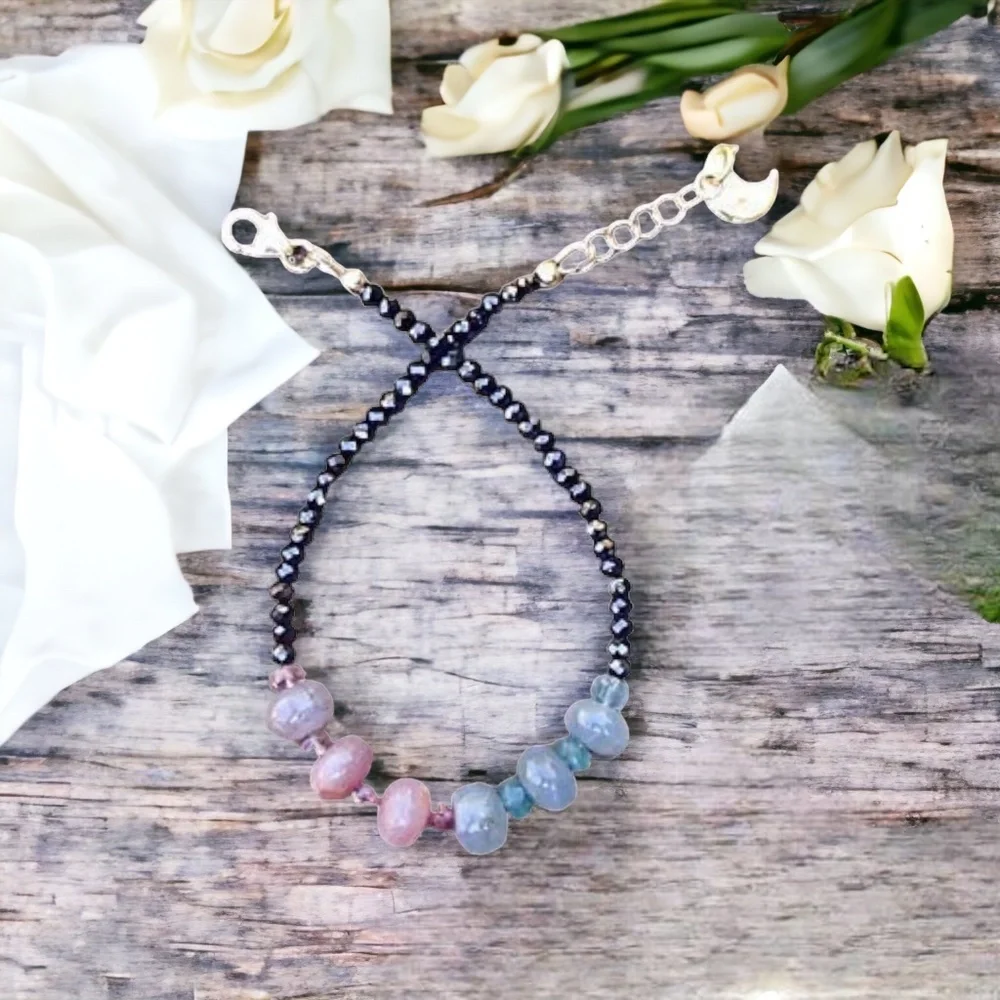 Sparkling Natural Black Spinel , Emerald and Sapphire Bracelet 14K Gold Filled - Picture 4 of 10